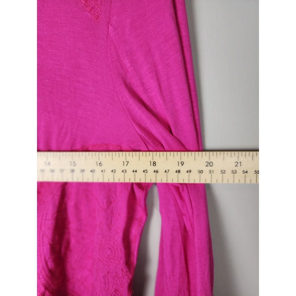 Pink Long Sleeve Top Bell Sleeve‎ Crochet Details Women's Blouse